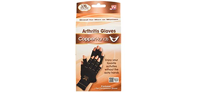 Copper Hands Fingerless Compression Gloves by BulbHead, Provides Relief from Joint, Tendon, & Muscle Pain