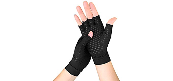 Copper Arthritis Gloves for Women/Men, Compression Gloves for Arthritis & Carpal Tunnel Pain & Muscle Tension Relief, Fingerless Gloves for Computer Typing and Daily Work (Large)