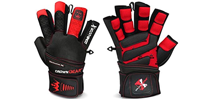 Crown Gear Weightlifting Gloves for Gym Fitness Crossfit Bodybuilding - Workout Weight Lifting Gloves for Men & Women - Dominator X Leather Crossfit Training Gloves w. Wrist Support Wraps