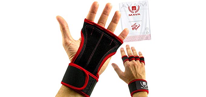 Mava Sports Workout Gloves with Wrist Wraps Support and Full Palm Leather Padding. Perfect for Weight Lifting, Cross Training, Pull Ups, WOD and Powerlifting for Men and Women (Red)
