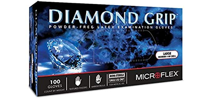 Microflex 5762C60CS Diamond Grip Latex Glove, Powder Free, 9.6
