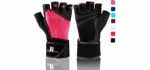 RIMSports Wrist Wrap Gloves for Gym Workout - Premium Weight Lifting Gloves for Gym Equipment - Best Gym Gloves - Ideal for Gym Weights Equipment Power Lifting (Pink L)