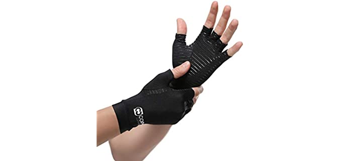 Copper Compression Arthritis Gloves - Guaranteed Highest Copper Content. Best Copper Glove for Carpal Tunnel, Computer Typing, and Everyday Support for Hands. Fit for Women and Men (1 Pair)