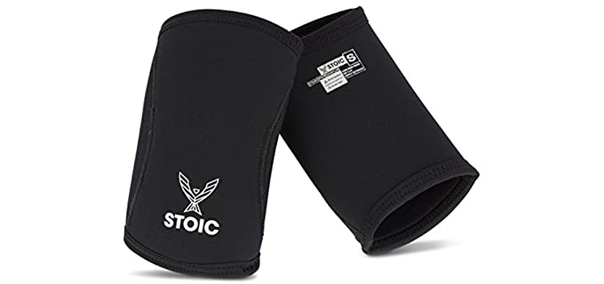 Stoic Elbow Sleeves for Powerlifting - 7mm + 5mm Thick Neoprene Sleeve for Bodybuilding, Weight Lifting Best for Squats, Cross Training, Strongman Professional Quality & Ultra Heavy Duty (Pair)