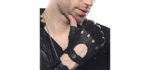 Elma Men's Deerskin Fingerless Half Finger Driving Fitness Motorcycle Cycling Unlined Leather Gloves (S, Black)