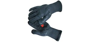 GRILL HEAT AID Extreme Heat Resistant BBQ Gloves. High Dexterity Handling Hot Food Right on Cast Iron, Barbecue or Smoker. Multi-Purpose Fireproof Indoor Outdoor Use For Men and Women. One Size, Black