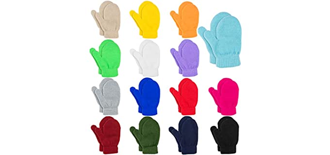 MENOLY 15 Pairs Toddler Magic Stretch Mittens Winter Warm Kids Knit Gloves for Little Girls Boys 15 colors