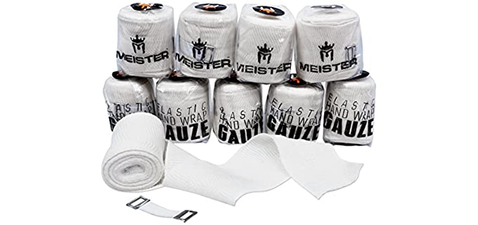 Meister Elastic Gauze Hand Wraps for Boxing & MMA - Mexican Style - White - 10 Pack