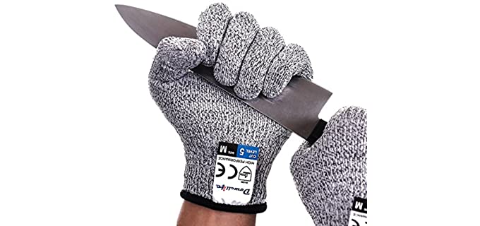 Dowellife Cut Resistant Gloves Food Grade Level 5 Protection, Safety Kitchen Cuts Gloves for Oyster Shucking, Fish Fillet Processing, Mandolin Slicing, Meat Cutting and Wood Carving, 1 Pair (Medium)