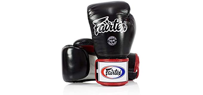 Fairtex Muay Thai Style Training Sparring Gloves, 12 oz, Black/White