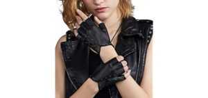 Fioretto Womens Driving Leather Gloves Fingerless Gloves Italian Genuine Goatskin Leather Half Finger Gloves Unlined Black