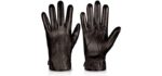 Genuine Sheepskin Leather Gloves For Men, Winter Warm Touchscreen Texting Cashmere Lined Driving Motorcycle Gloves By Alepo(Brown-M)