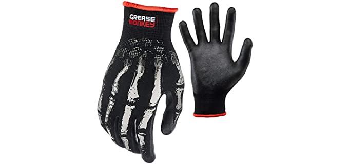 Grease Monkey Bone Series Foam Nitrile Mechanic Gloves with Grip, Work Gloves and All Purpose Gloves