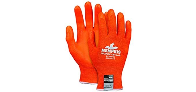 MCR Safety 9178NFOL Memphis Kevlar 13 Gauge, Hi-Vis DuPont Kevlar Shell, Nitrile Foam Palm Gloves (1 Pair), Orange, Large
