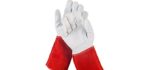 NoCry Long Leather Gardening Gloves - Puncture Resistant with Extra Long Forearm Protection and Reinforced Palms and Fingertips, Size Medium