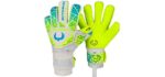Renegade GK Vortex Wraith Goalie Gloves | 3.5+3mm Hyper Grip & 4mm Duratek | Neon Yellow & Blue Goalkeeping Gloves (Size 9, Youth-Adult, Roll Hybrid Cut, Level 3)