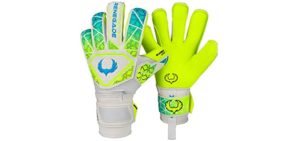 Renegade GK Vortex Wraith Goalie Gloves | 3.5+3mm Hyper Grip & 4mm Duratek | Neon Yellow & Blue Goalkeeping Gloves (Size 9, Youth-Adult, Roll Hybrid Cut, Level 3)