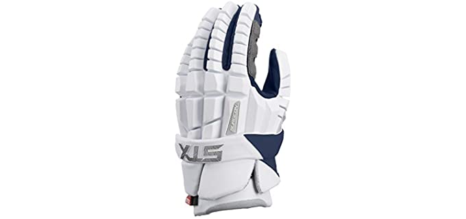 STX Lacrosse Surgeon RZR Gloves, Large, White/Navy