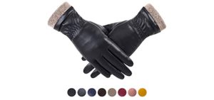 Winter Leather Gloves for Women, Wool Fleece Lined Warm Gloves, Touchscreen Texting Thick Thermal Snow Driving Gloves by REDESS