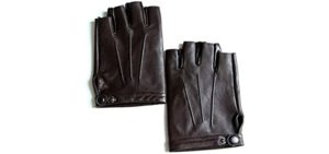 YISEVEN Men's Motorcycle Driving Fingerless Leather Gloves Lined Classic Soft Sheepskin Half Finger Button Punk Rock Cycling Fitness Touchscreen Warm Winter Dress, Brown 9.5