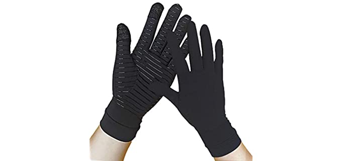 Full Finger Copper Arthritis Gloves, Compression Gloves for Women and Men, Relieves Pain and Aches from Carpal Tunnel, Rheumatoid Pains and Joint Swell, One Pair, M