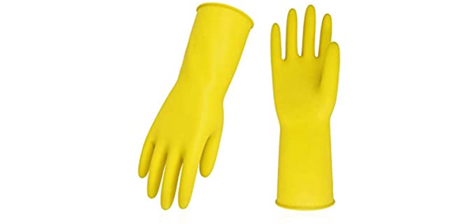 Vgo 10-Pairs Reusable Household Gloves, Rubber Dishwashing gloves, Extra Thickness, Long Sleeves, Kitchen Cleaning, Working, Painting, Gardening, Pet Care (Size M, Yellow, HH4601)