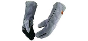 WZQH 16 Inches,932℉,Leather Forge Welding Gloves, with Kevlar Stitching Heat/Fire Resistant,Mitts for BBQ,Oven,Grill,Fireplace,Tig,Mig,Baking,Furnace,Stove,Pot Holder,Animal Handling Glove.Black-Gray