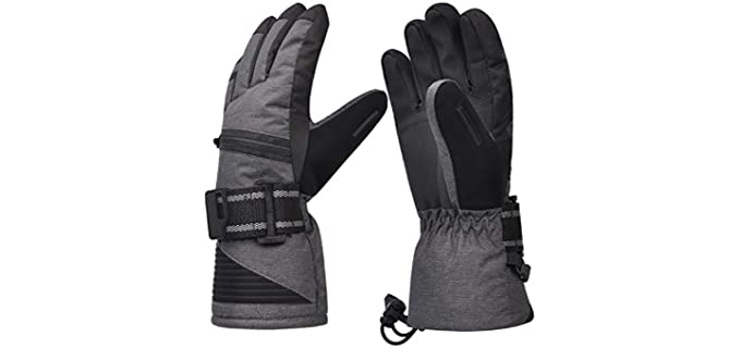 Waterproof Ski Gloves, Winter Warm Cozy 3M Thinsulate Snow Gloves for Skiing, Snowboarding, Shoveling, Cycling, Outdoor Sports, Gifts for Men,Women, Black, Large
