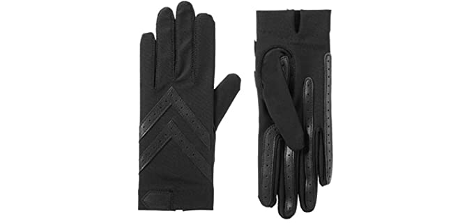 isotoner womens Spandex Shortie With Leather Palm Strips Cold Weather Gloves, Smartdri Black, Large X-Large US