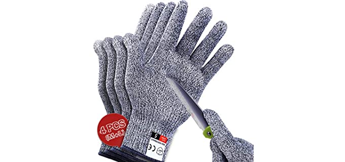 4 PCS (M+L) Cut Resistant Gloves Level 5 Protection for Kitchen, Upgrade Safety Anti Cutting Gloves for Meat Cutting, Wood Carving, Mandolin Slicing and More, THOMEN