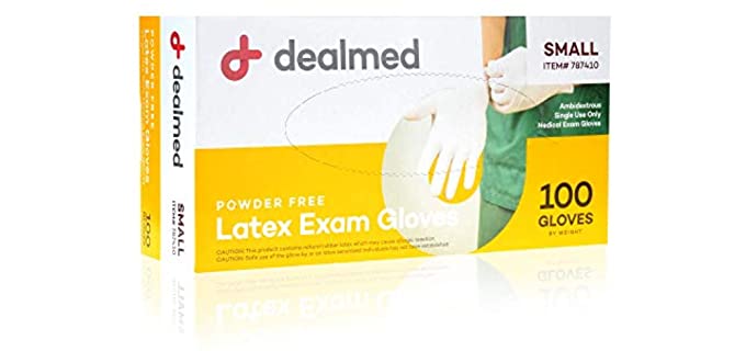 Dealmed Latex Exam Gloves, Non-Sterile, Professional Grade, Small, 100 Count (Pack of 1)