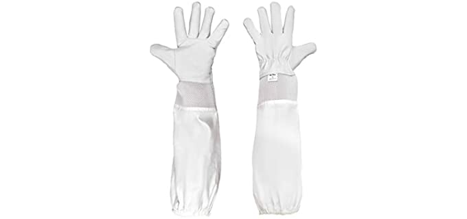 Mr.Bee Beekeeping Supply Goatskin Leather Beekeeper Gloves with Vent Long Canvas Sleeve & Elastic Cuff L