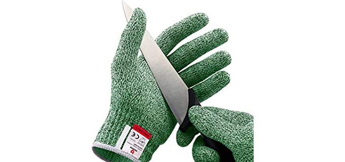 NoCry Cut Resistant Gloves - Ambidextrous, Food Grade, High Performance Level 5 Protection. Size Small, Green, Complimentary Ebook Included