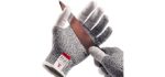 NoCry Cut Resistant Kitchen and Work Safety Gloves with Reinforced Fingers and Level 5 Protection; Ambidextrous, Machine Washable, and Food Safe. Medium