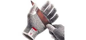 NoCry Cut Resistant Kitchen and Work Safety Gloves with Reinforced Fingers and Level 5 Protection; Ambidextrous, Machine Washable, and Food Safe. Medium