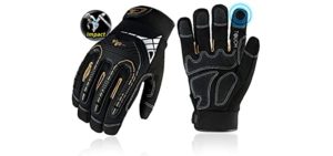 Vgo 1-Pair Heavy-Duty Synthetic Leather Work Gloves, Impact Protection Mechanic Gloves, Rigger Gloves, High Dexterity, Vibration Reduction, Touchscreen Capable (Size M, Black, SL8849)
