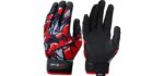 Ortiz34 Graffiti Printed Youth Batting Gloves with Adjustable Wrist Strap and Extra Grip (Red, Youth Large)