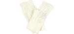 Dahlia Fingerless Gloves for Women - Acrylic Hand Warmers, Aran Knit, White