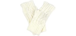 Dahlia Fingerless Gloves for Women - Acrylic Hand Warmers, Aran Knit, White