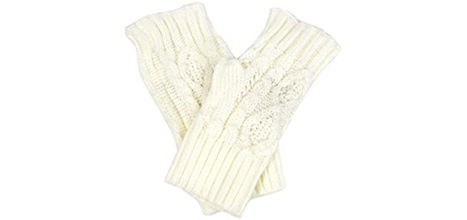 Dahlia Fingerless Gloves for Women - Acrylic Hand Warmers, Aran Knit, White
