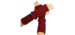 Flammi Women's Cable Knit Arm Warmers Fingerless Gloves Thumb Hole Gloves Mittens (Wine Red)