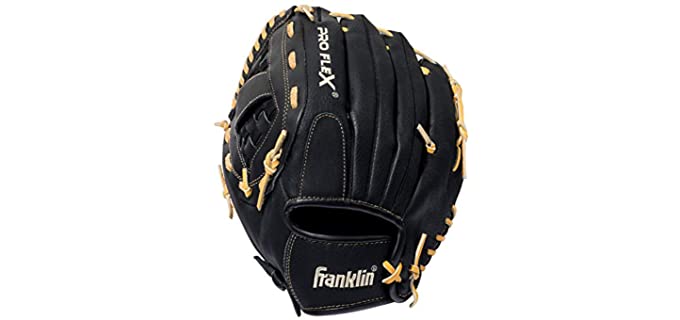 Franklin Sports Pro Flex Hybrid Series Baseball Fielding Glove, Left Hand Throw, 12.5-Inch, Black/Camel