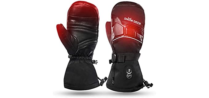 SNOW DEER Heated Mittens for Men and Women Waterproof Ski Gloves with Touchscreen 7.4V 2200mAh Battery Gloves Electric Rechargeable Thermal Mittens for Hands Warm