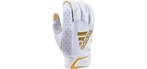 adidas Adizero Football Gloves, Large, White/Metalic Gold - Receivers Gloves with Added Grip