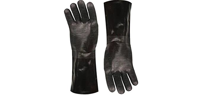 Artisan Griller BBQ Gloves Extreme Heat Resistant Grill Smoker Fryer Oven Kitchen Cooking Gloves. Great Barbecue Smoking Oyster Meat Glove– Long XL Waterproof, Oil Resistant -(Size 10/XL – Black)