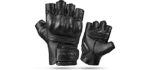 INBIKE Fingerless Motorcycle Gloves Summer Breathable Goatskin Leather Wear Resistant Hard Knuckle Black Large