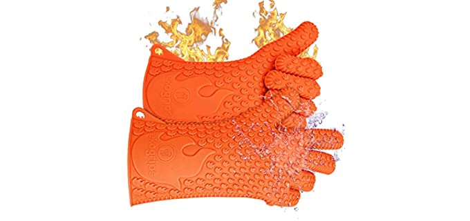 Jolly Green Products Ekogrips Premium Heat-Resistant BBQ Gloves for Cooking and Meat Handling, Kitchen Oven Gloves, Fireplace Accessory, Campfire Gloves, BBQ Mitt, Dishwashing Gloves, Orange, One-Size Fits Most