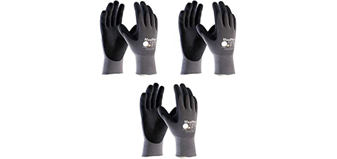 Maxiflex 34-874 Ultimate Nitrile Grip Work Gloves, Large, 3 Pair