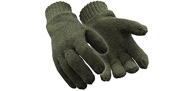 RefrigiWear Fleece Lined Thinsulate Insulated Ragg Wool Gloves (Green, Large)