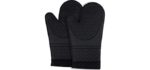 Travinew Black Silicone Oven Mitts,Kitchen Cooking Mitts,Heat Resistant Baking Gloves, BBQ Gloves, 1 Pair (Black)